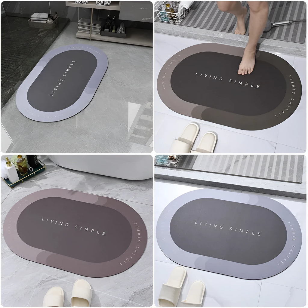 Oval super absorbent quick-dry bath mat with non-slip rubber bottom in grey, 40x60cm