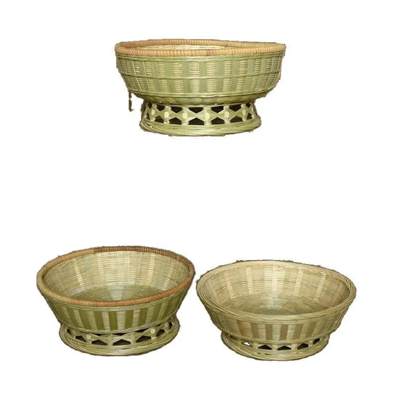 Handmade bamboo storage basket with woven construction in three size options