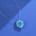 Women's S925 silver moissanite pendant necklace with invisible fishing line chain on clavicle.