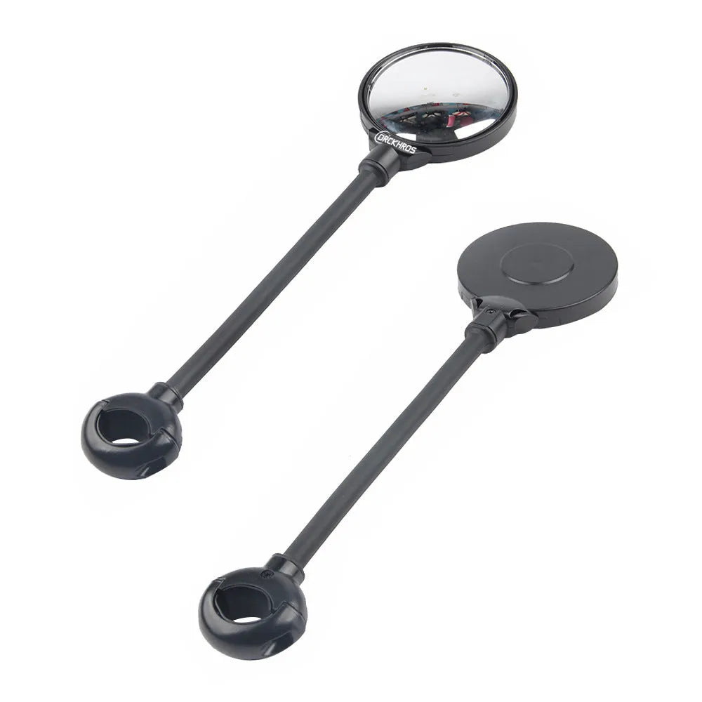 Hose adjustment bicycle rearview mirror in black colour with metal construction for universal handlebar fit