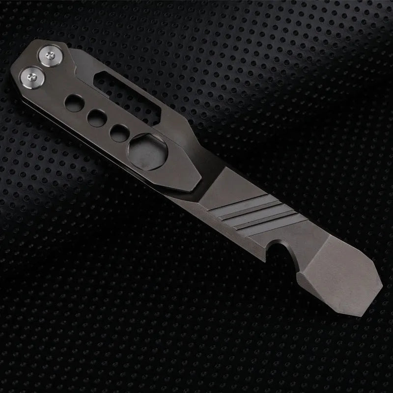 Titanium alloy TC4 multi-function crowbar with screwdriver and bottle opener, stone wash finish, compact EDC tool