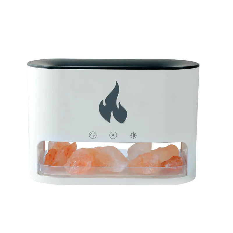 New Flame Humidifier Black - 3D simulation flame humidifier with crystal salt stone and colourful atmosphere lamp