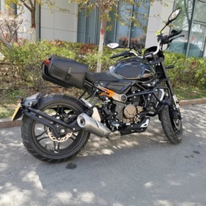 Black PU leather motorcycle swingarm saddlebag for Harley Sportster mounted on bike