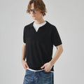 Solid colour knitted short-sleeve polo collar T-shirt for men, available in five summer shades including white, gray, navy blue, green, black