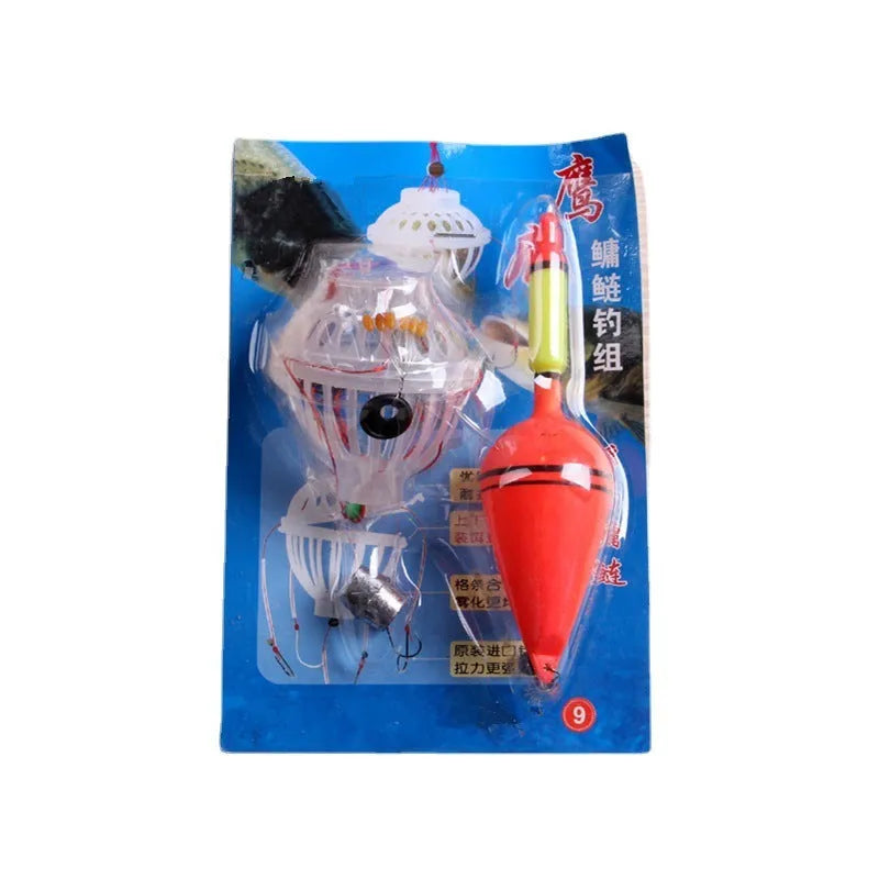 Silver carp bighead fishing set with barbed No. 9 explosive hooks, double buckle, and float for beach fishing