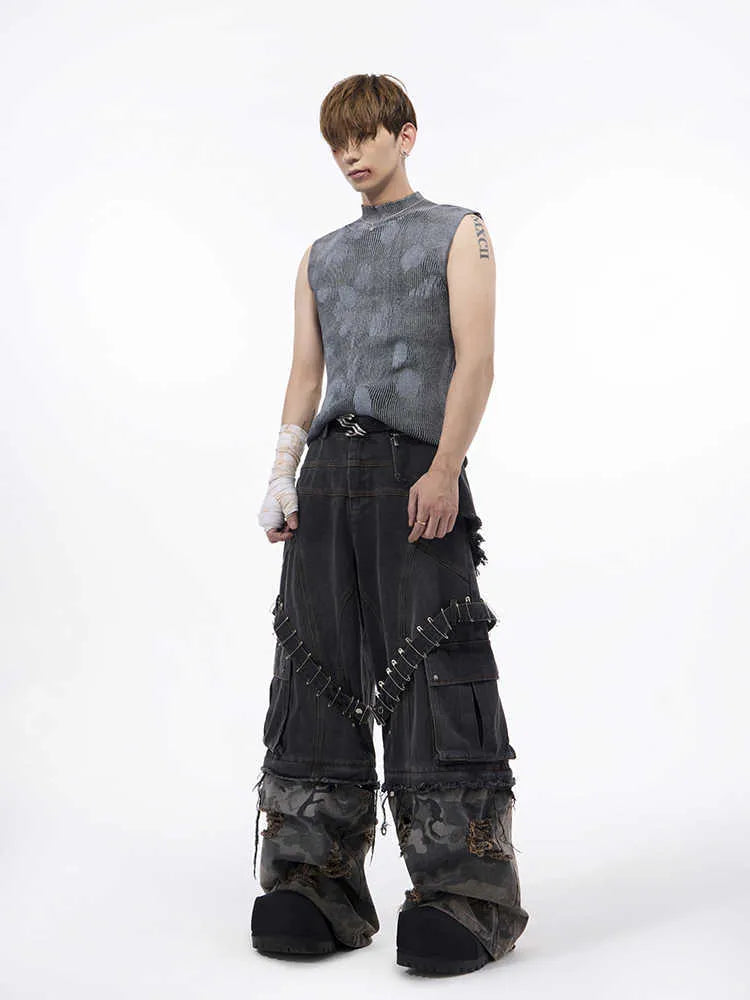 Men's silver pastebrushing wool vest sleeveless with stand collar pullover in black
