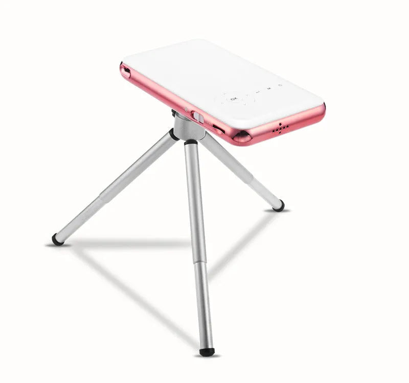 M6S miniature portable smart DLP Android projector in white rose gold showing compact dimensions