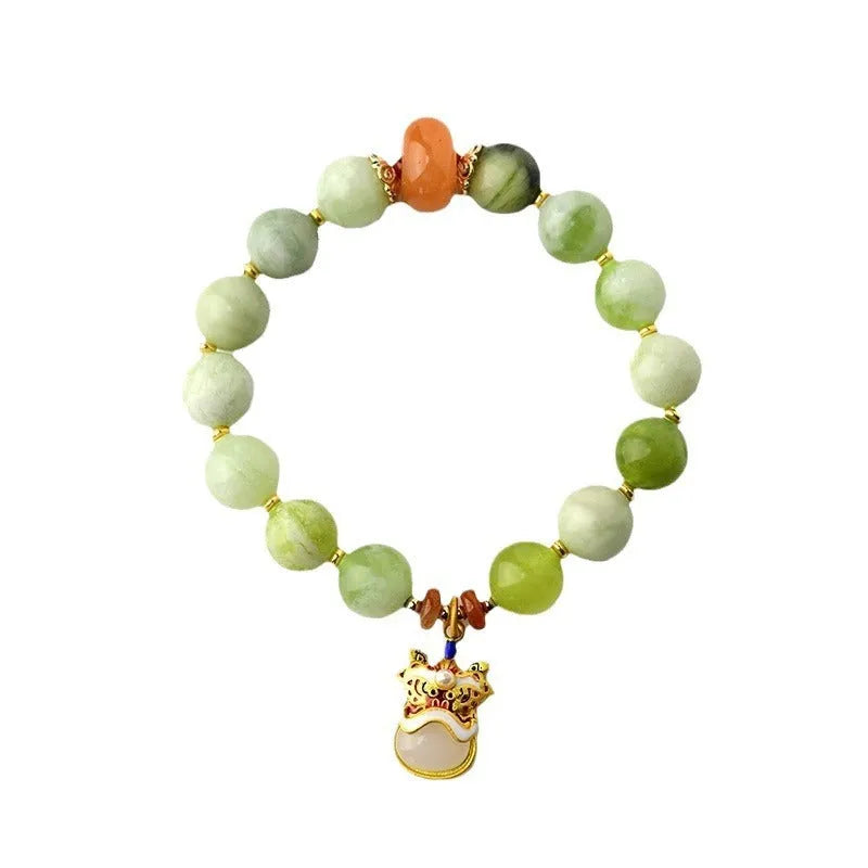 Handmade green milk-in-water jade retro geometry bracelet 10mm beads women's jewellery