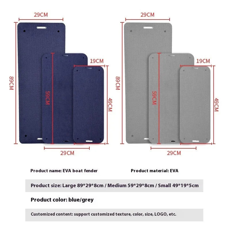 Blue EVA boat fender with rope showing thickened shockproof design for dock protection.