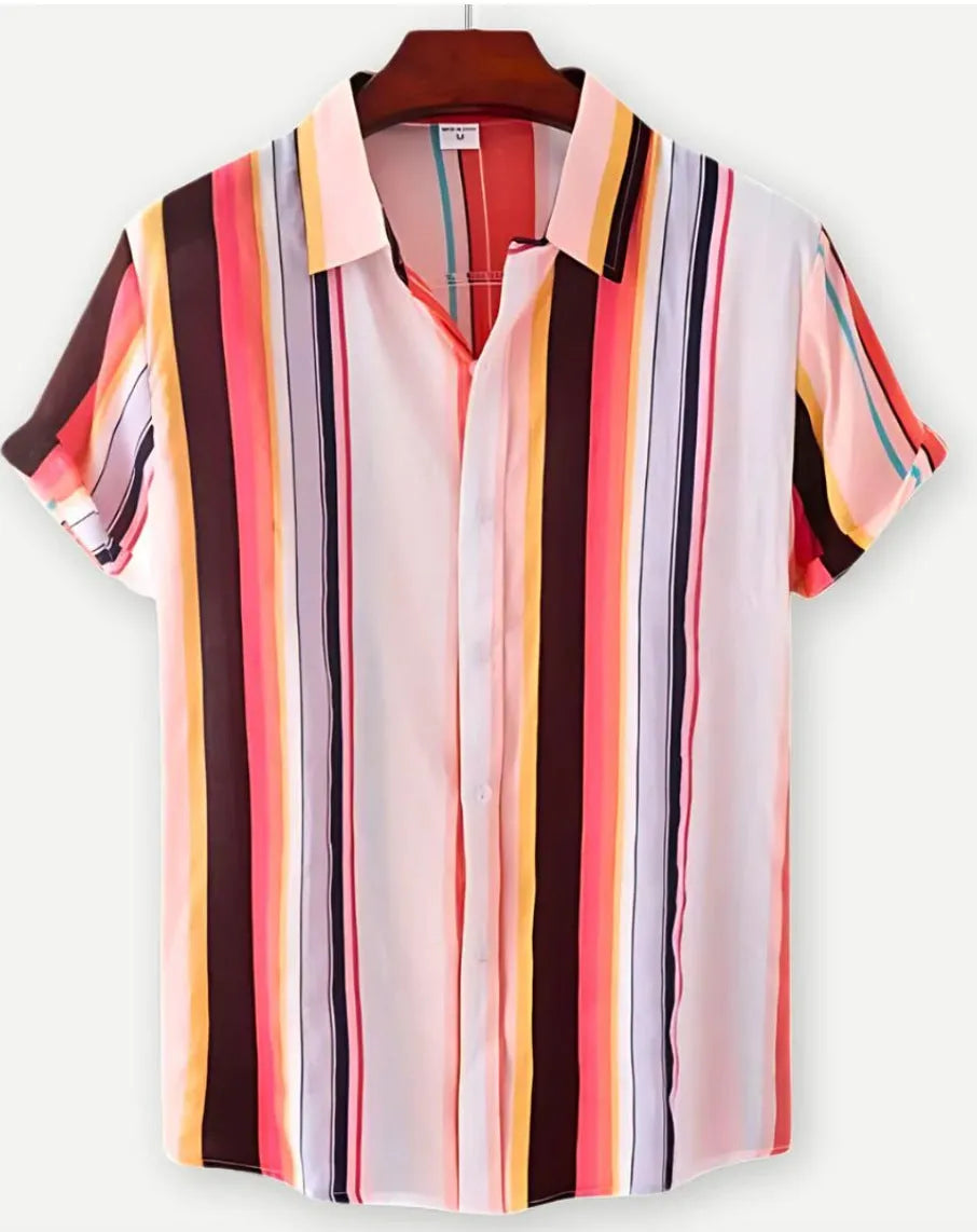Hawaiian floral print lapel short sleeve shirt in polyester elastic fabric showing digital printed patterns