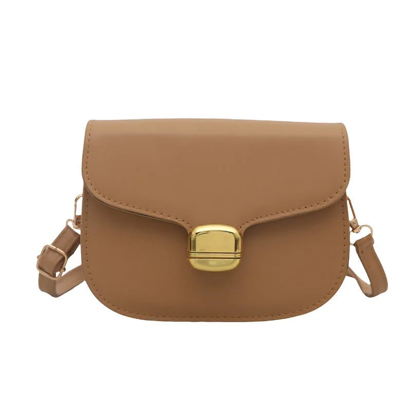 Simple PU handbag for women in khaki with zipper change bag and phone pocket