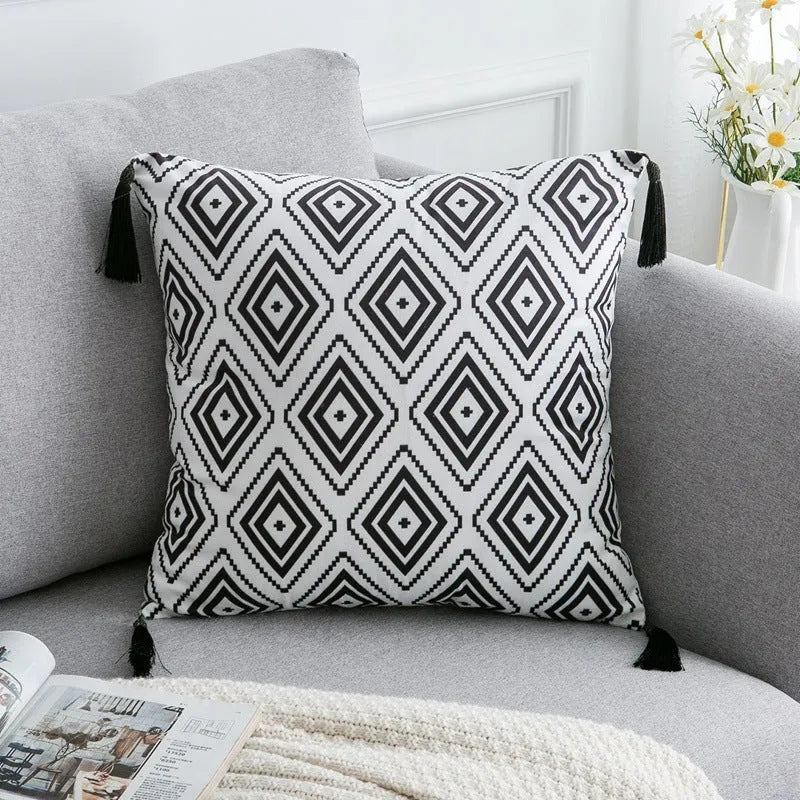 Bohemian national throw pillow pillowcase in light gray with pattern for living room sofa decor