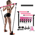 Yoga gymnastic bar with 180 pounds reinforced resistance band set in pink or black TPE material