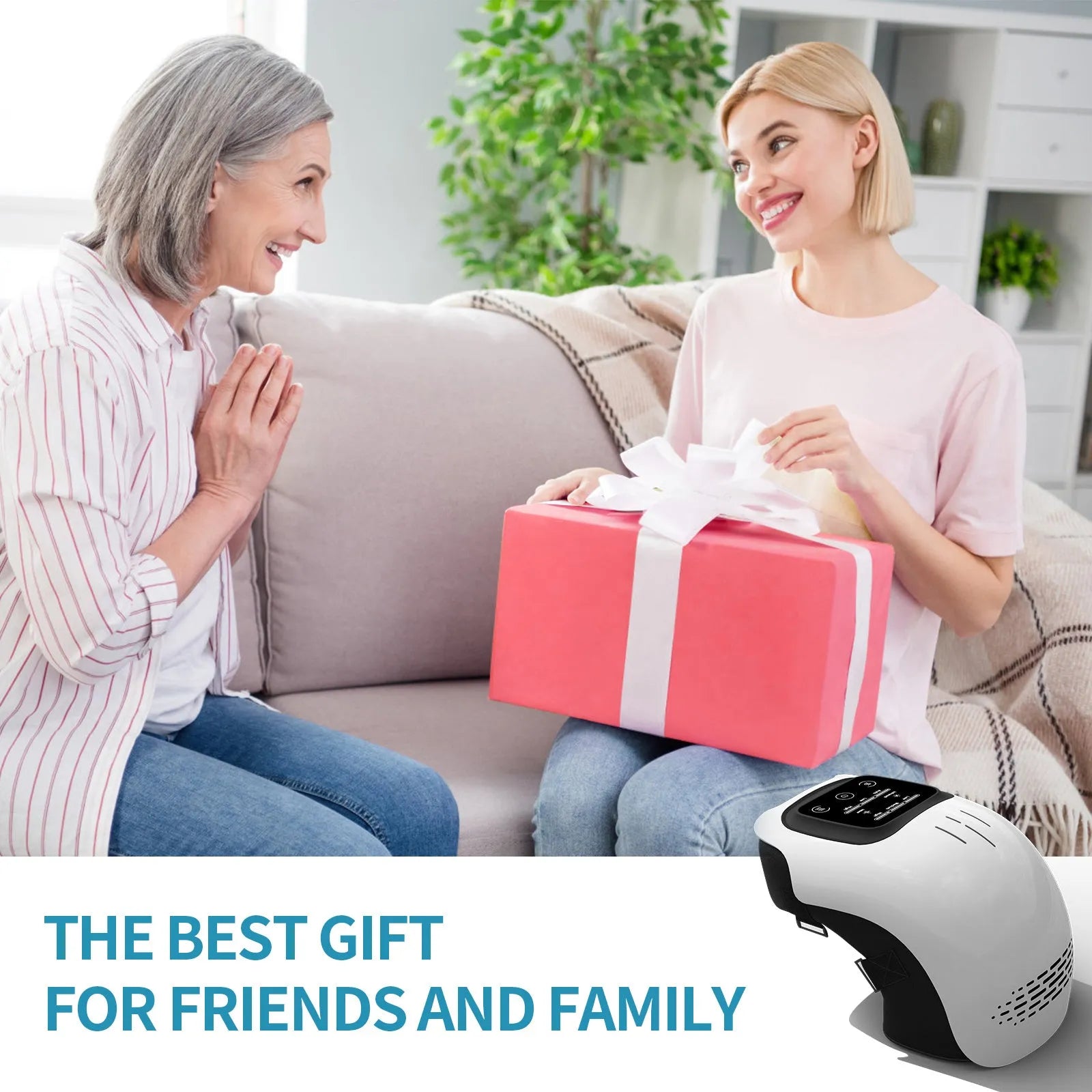 Intelligent electric knee massager in white colour with kneading, heating, infrared laser, and vibration functions