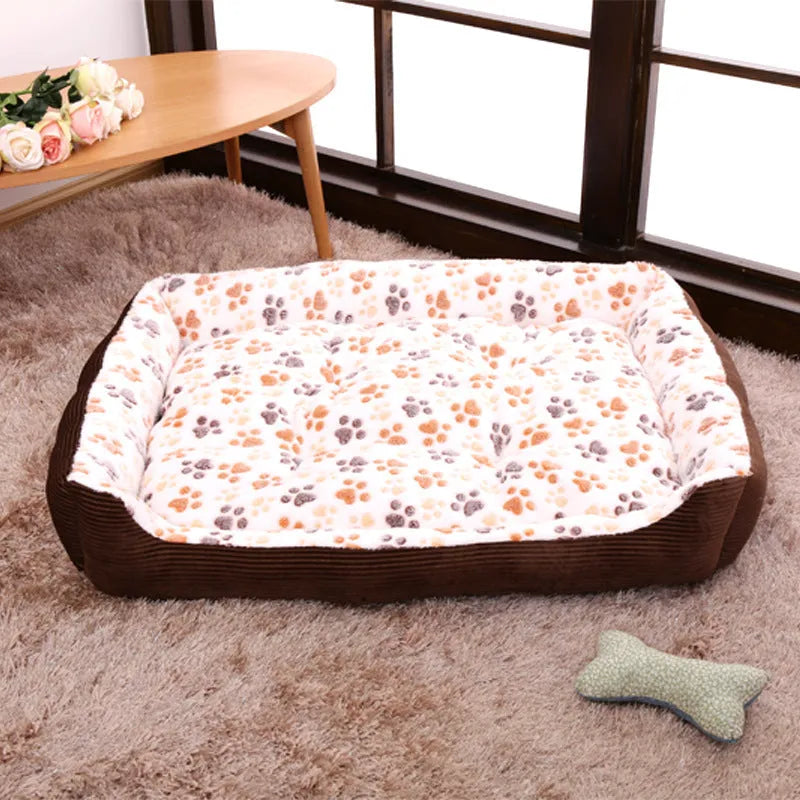 Soft beige plush dog bed with raised sides for small dogs, showing sofa-style design