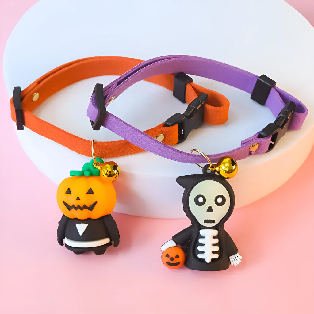 Halloween dog collar with pumpkin and luminous cartoon patterns in four size options