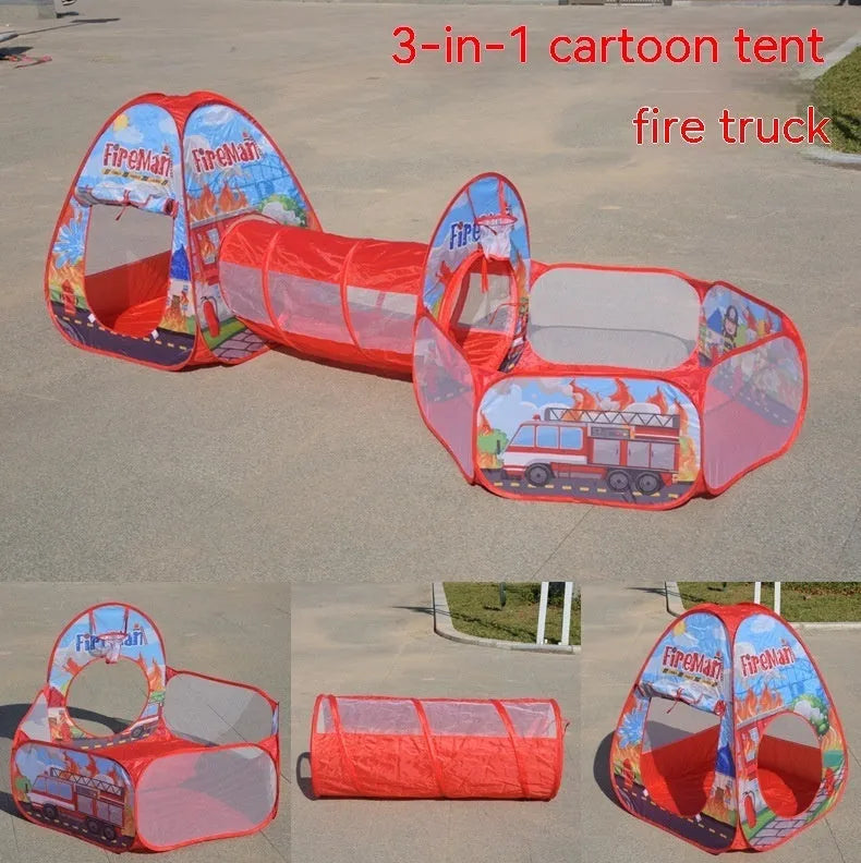 Underwater World three-in-one children's play tent set with tunnel and ball pit in cartoon marine theme.