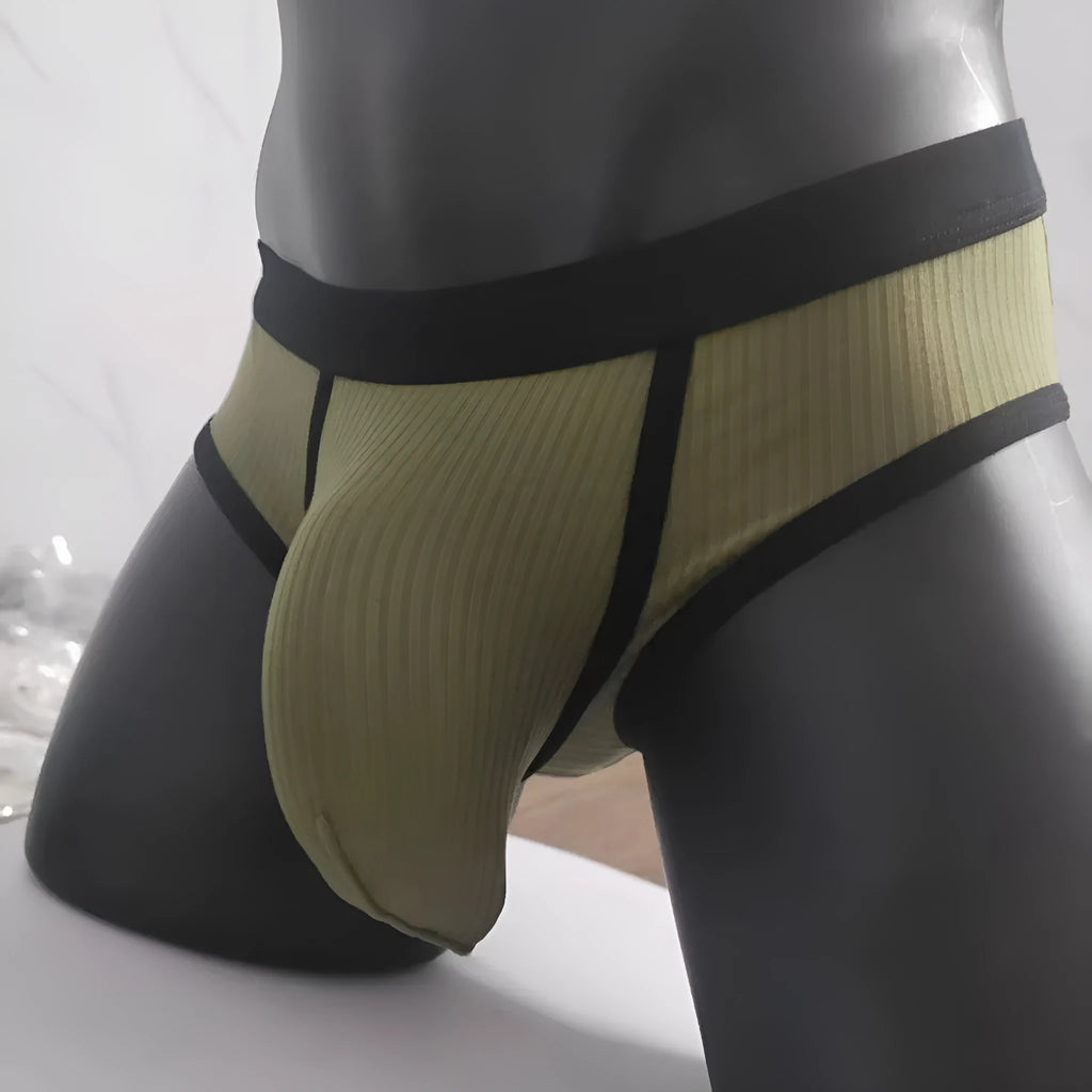 Men's triangle breathable knitted viscose U-shaped big bag underwear in solid colour shown on model