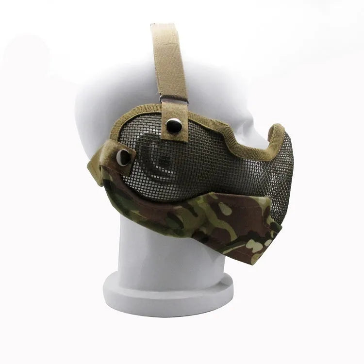 Carbon steel anti-collision outdoor protective face mask in black with head-mounted straps