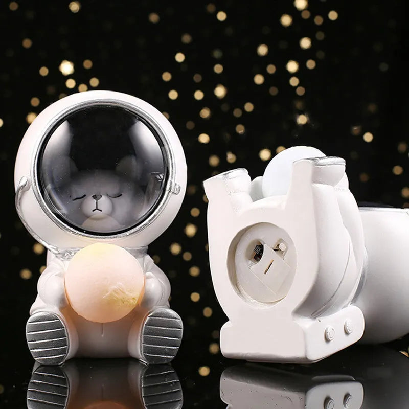 Starry sky animal night light resin LED lamp 9.5x10.5x13cm bear kitten puppy room decor