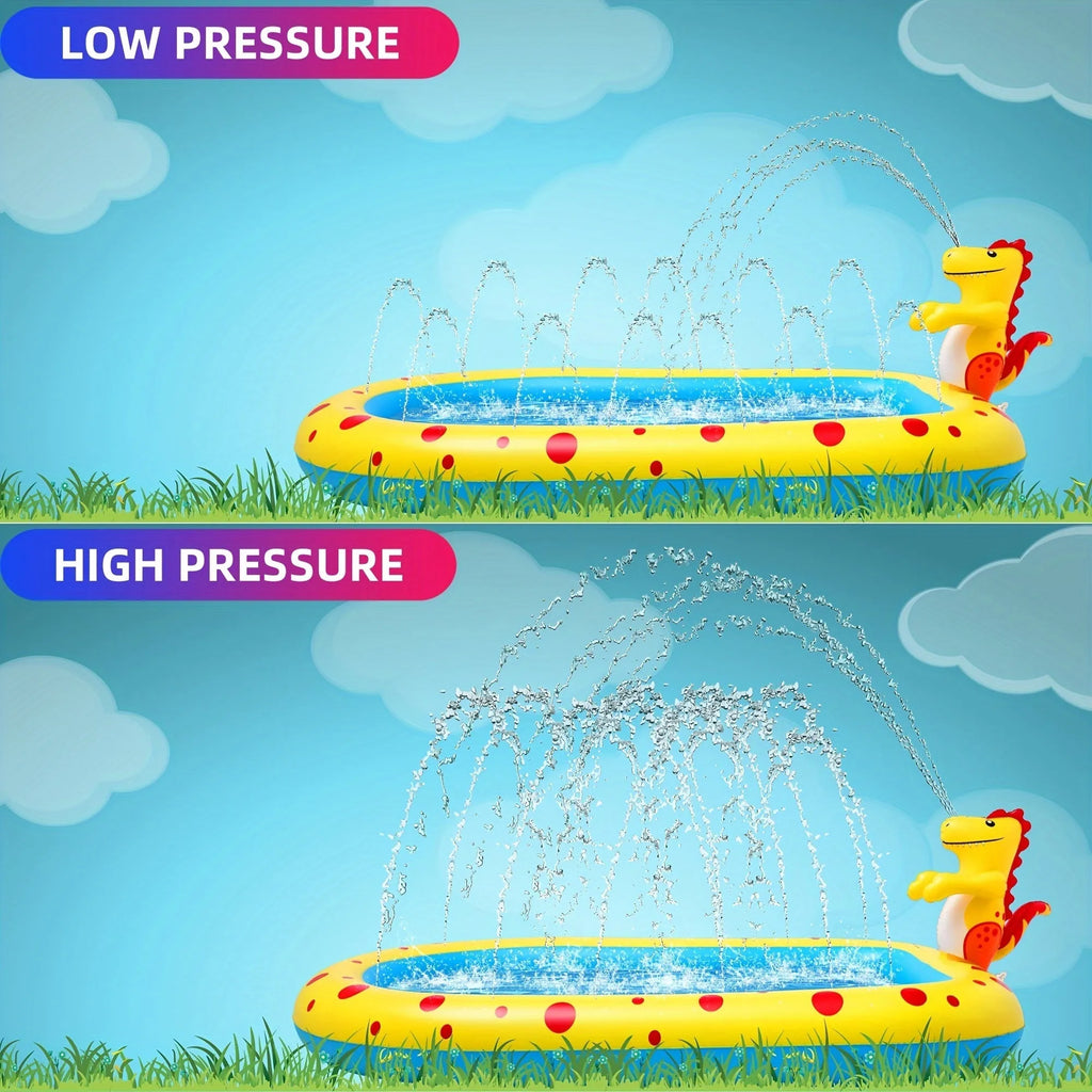 Blue dinosaur water spray pool for kids outdoor water play measuring 170cm