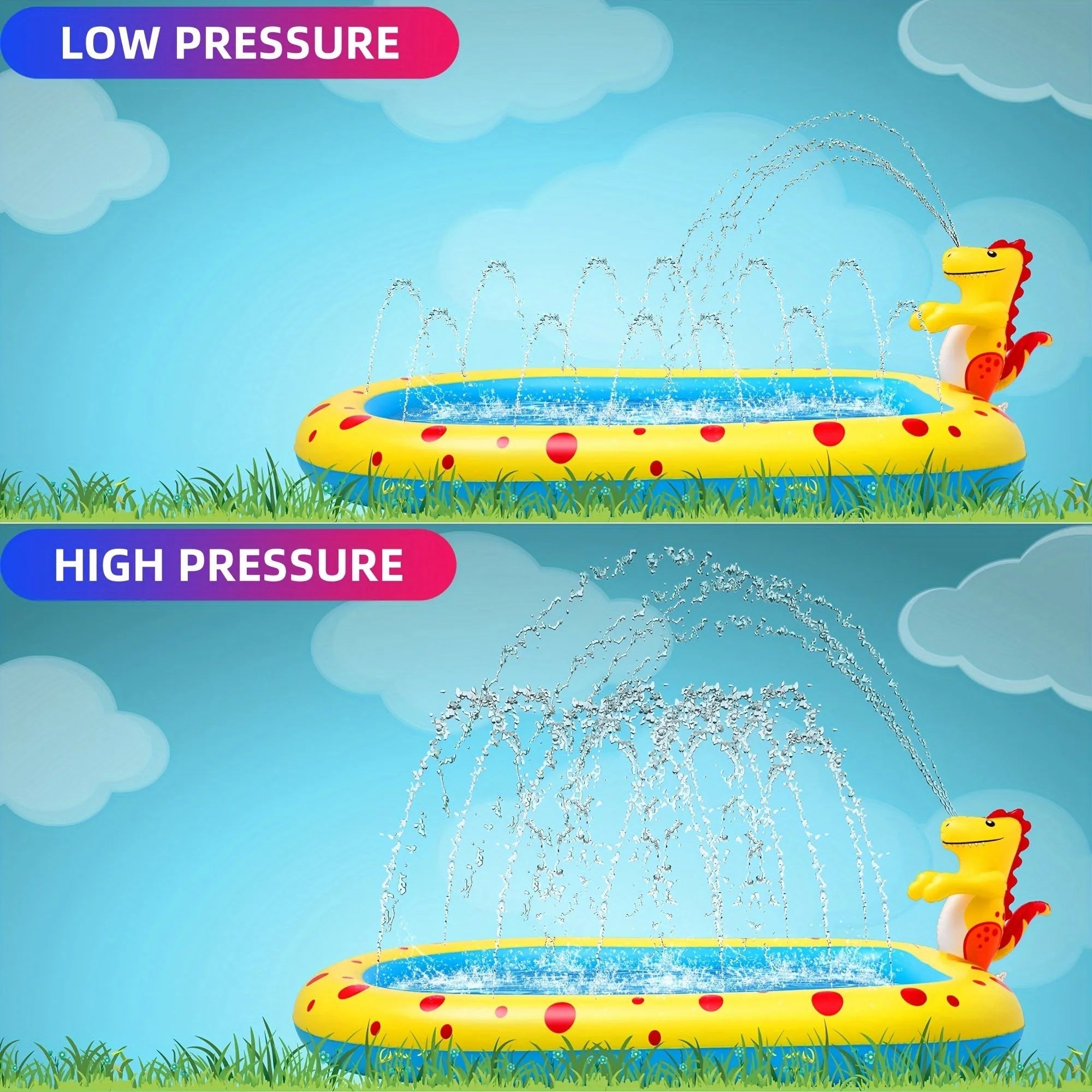 Blue dinosaur water spray pool for kids outdoor water play measuring 170cm