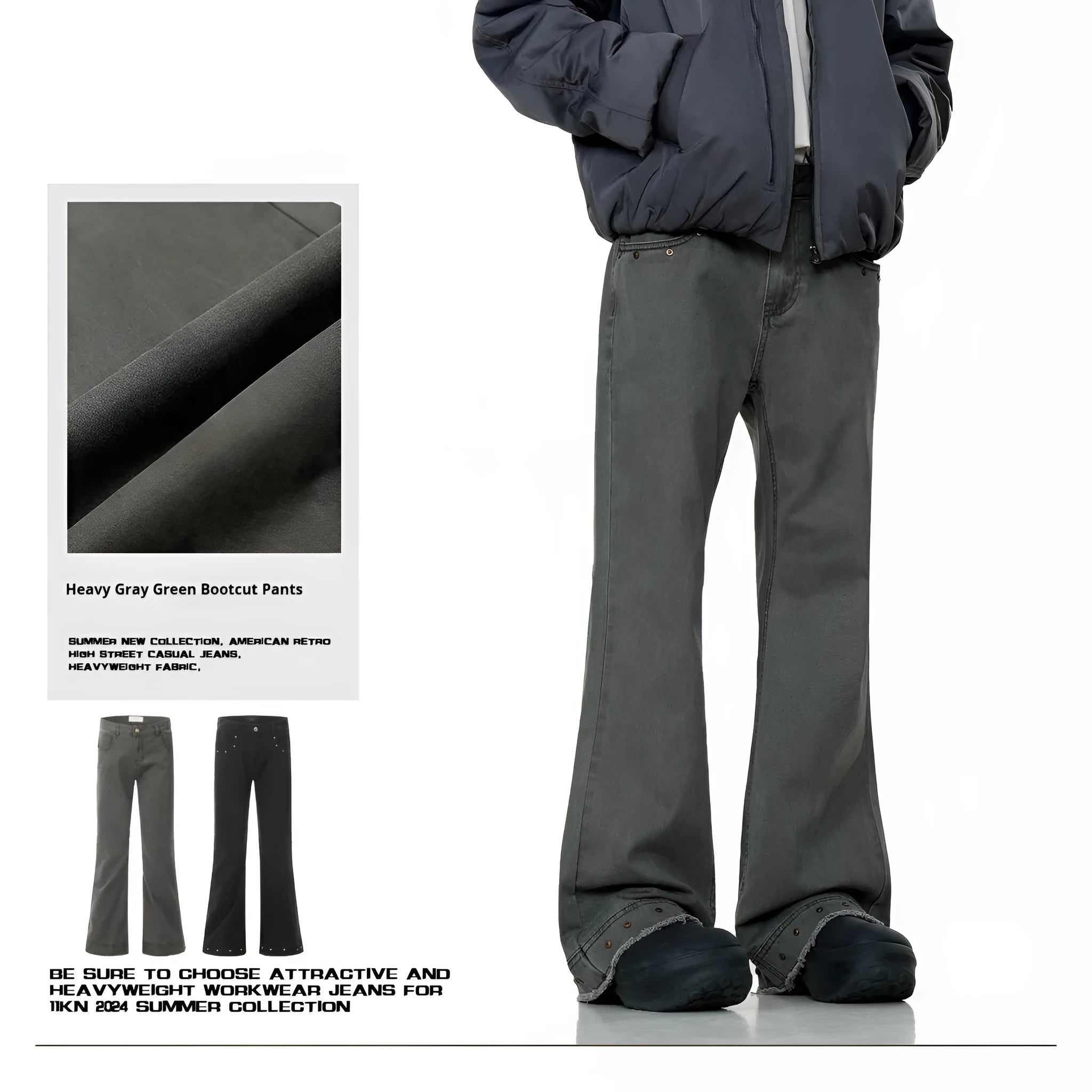 American retro skinny jeans for men and women in black cotton straight-leg trousers waist zipper fly