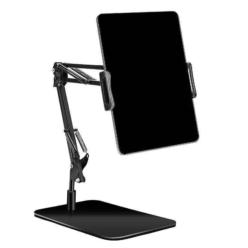Universal mobile phone holder with metal bracket, 23cm arm, 60cm height, heavy plastic base, 360-degree ball head, for iPad Mini and iPhone desktop bed stand