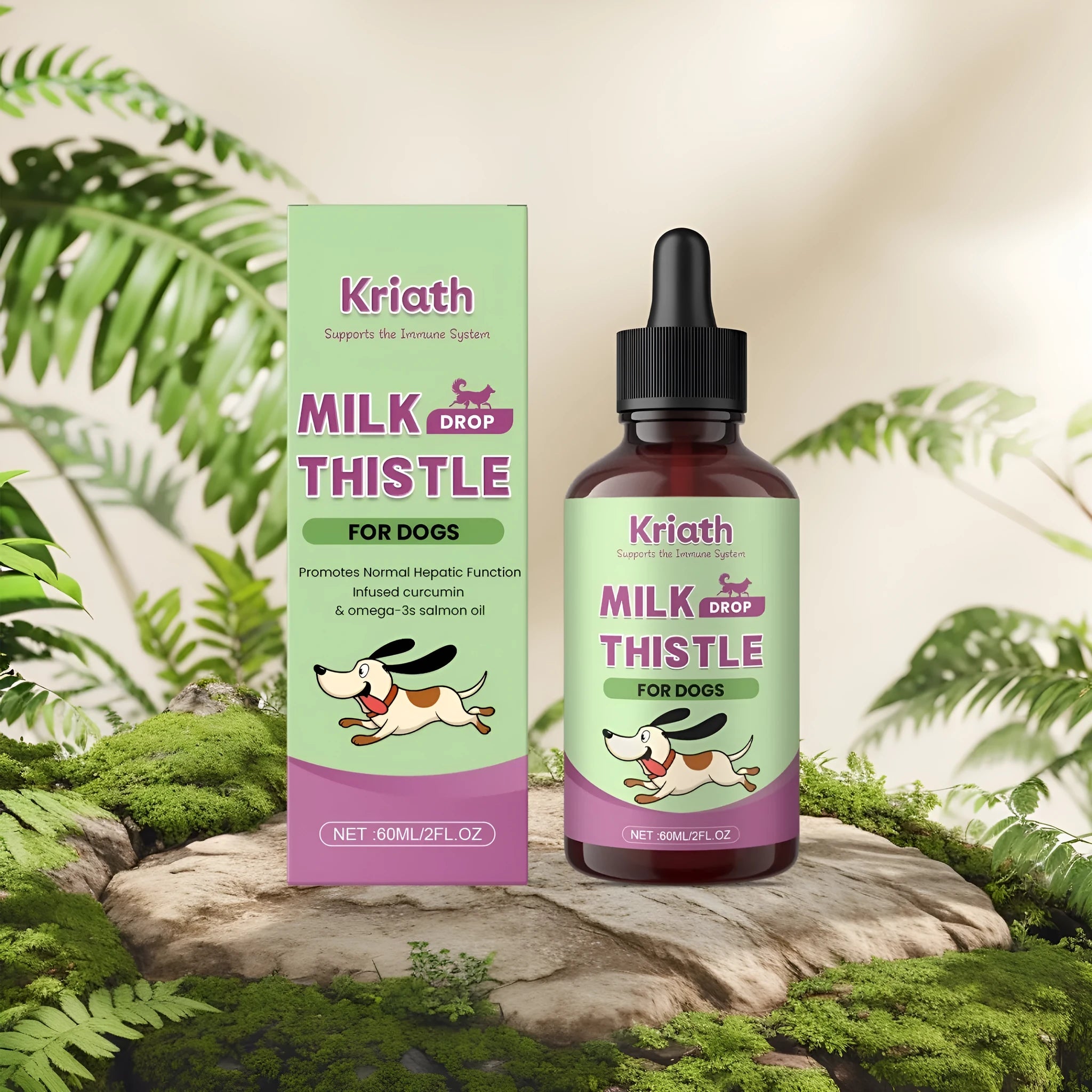 60ml Dog Milk Thistle Extract Nutrient Solution bottle with turmeric and Omega-3 liquid supplement