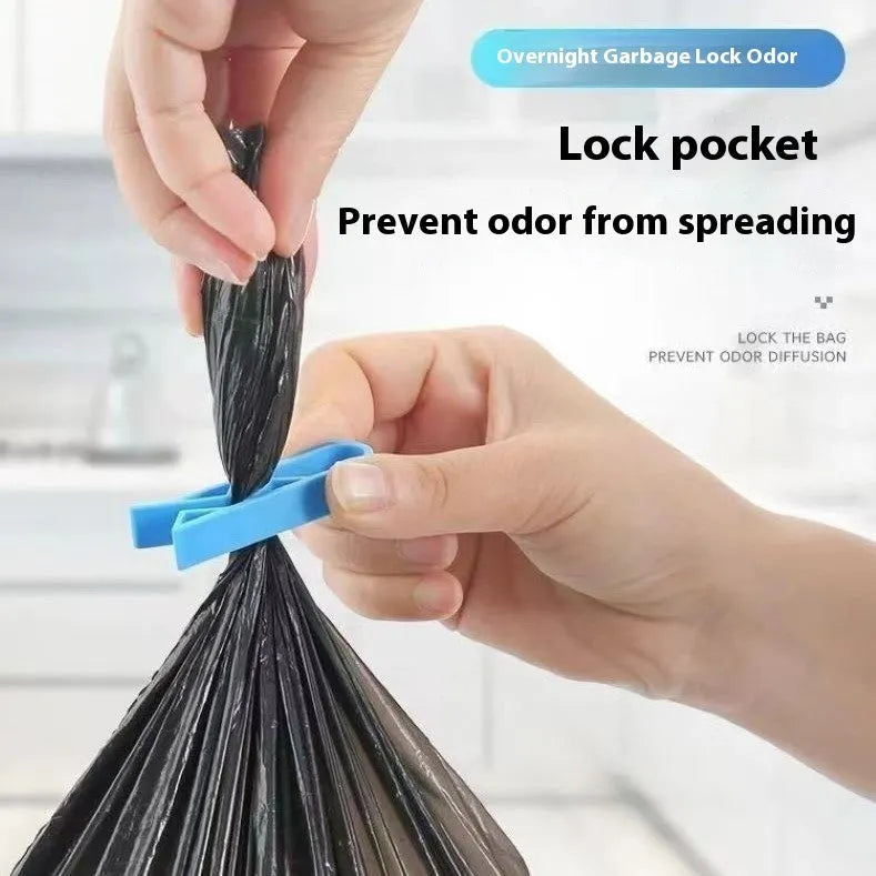 PP plastic bin bag fixing clip attached to rubbish bin side