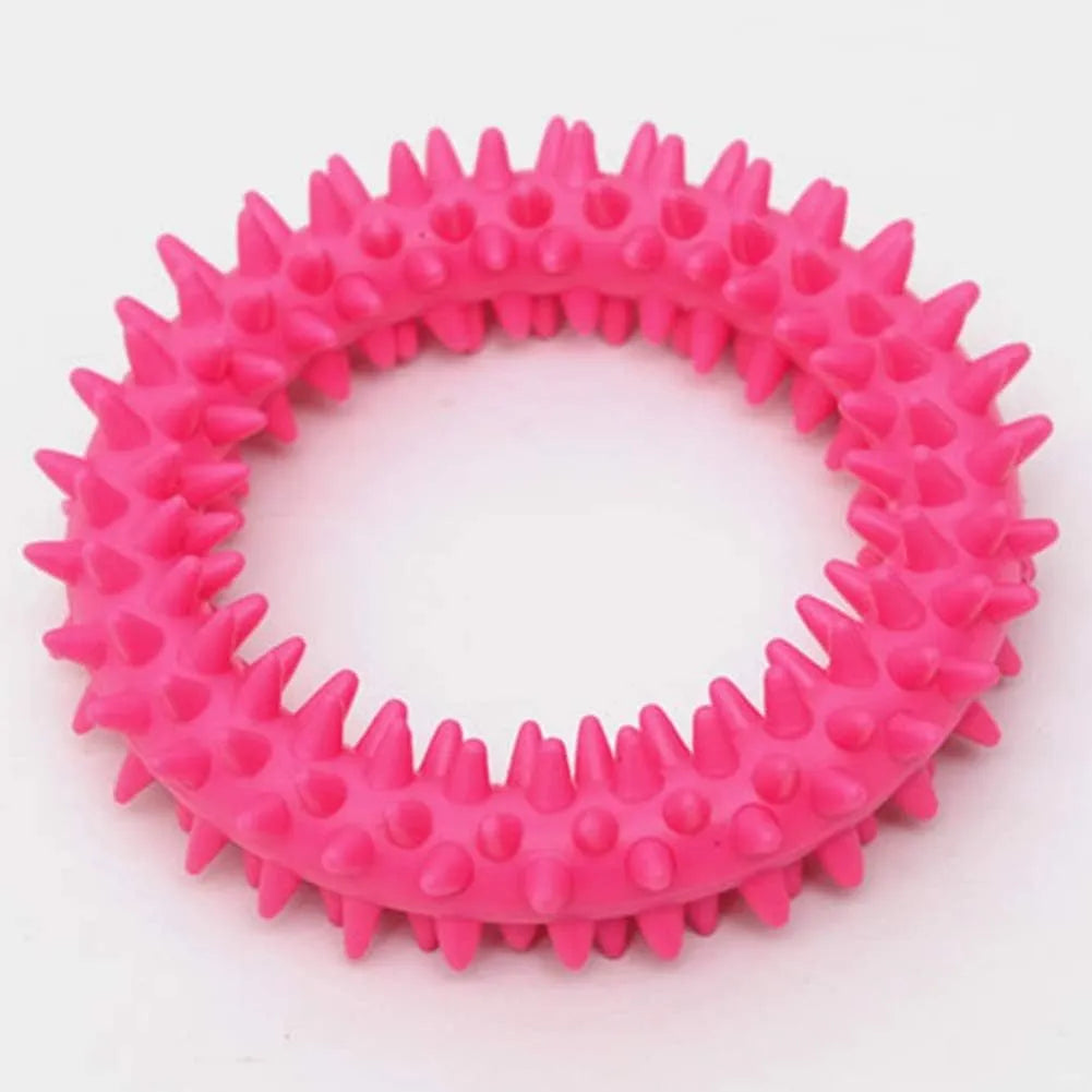 Spiky TPR circle ring dog chew toy in blue for teeth cleaning and bite training