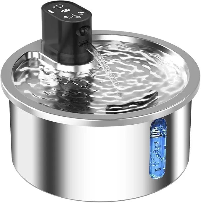 Stainless steel pet water fountain with temperature control base in black or white colour