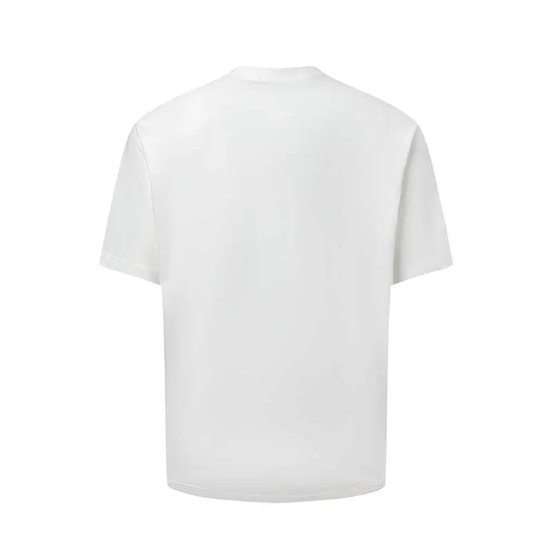 Men's blue loose fit t-shirt with large white American-style letter print on the chest.