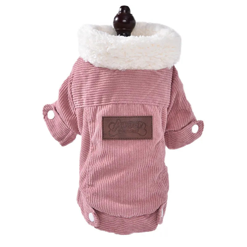Lambswool-lined dog vest for autumn and winter warmth in grey or pink