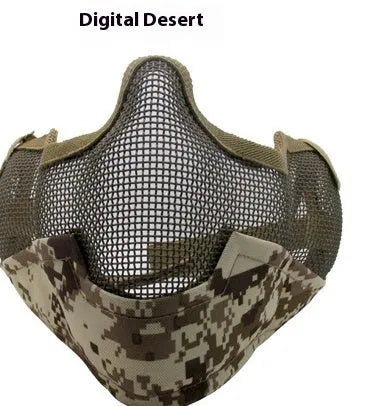 Carbon steel anti-collision outdoor protective face mask in black with head-mounted straps