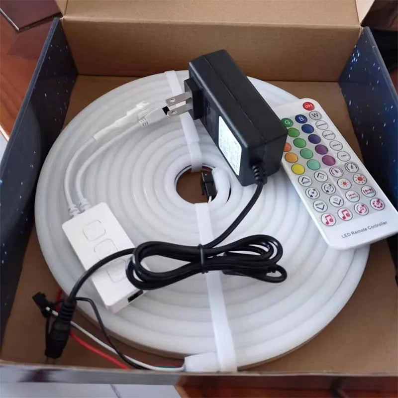 Colourful LED neon strip light with silicone bar, 72 5050 LEDs, full colour, waterproof, 3m roll, remote control