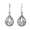 Retro 925 silver hollow water drop shape earrings for women, small stud style with hand ground finish