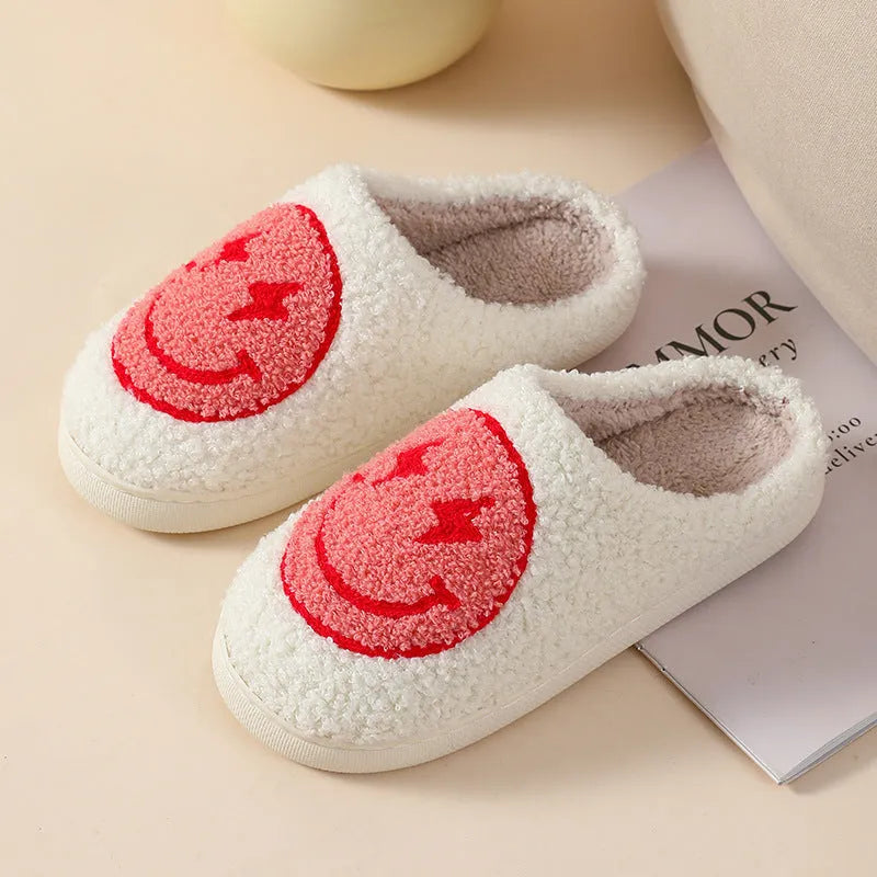 Cartoon love style plush slippers for women with PVC soles in multiple colour options