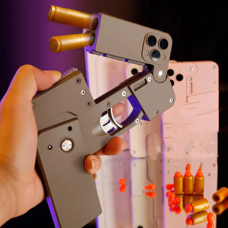 Folding mobile phone shape dart blaster toy in pink with soft EVA foam bullets