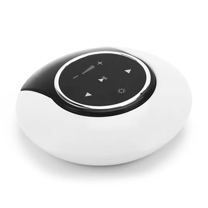 Blue folding Bluetooth desk lamp speaker with touch controls and LED light.