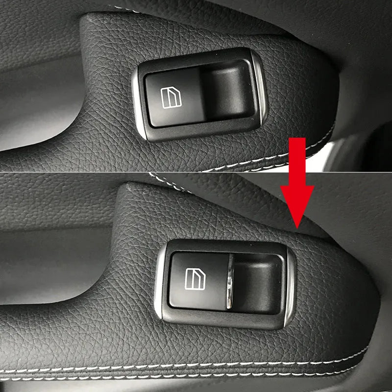 Black glitter decorative sticker for a car window lift button on a door panel