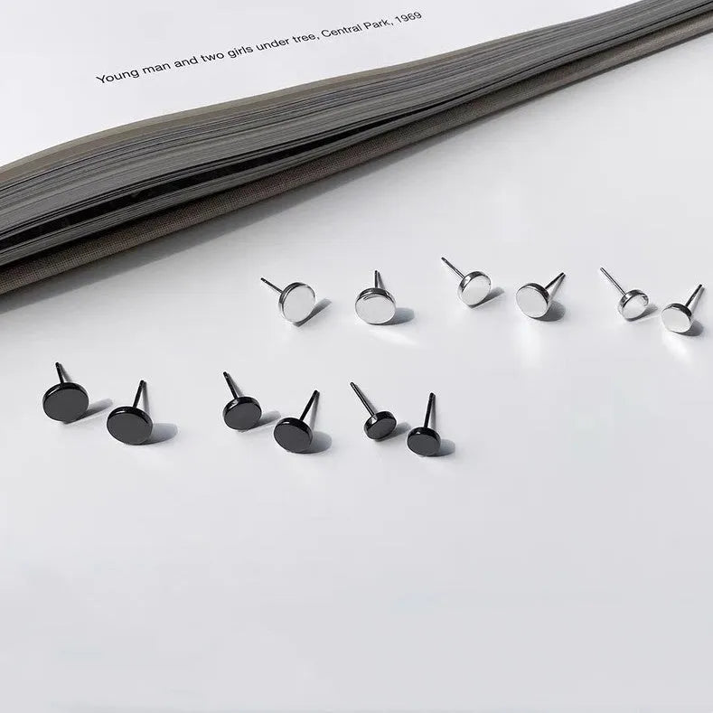 Sterling silver geometric round stud earrings in multiple sizes from 3mm to 8mm