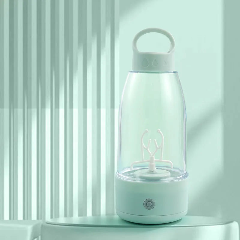 Automatic electric shaker bottle in cream white with USB charging port and handle, 350ml capacity