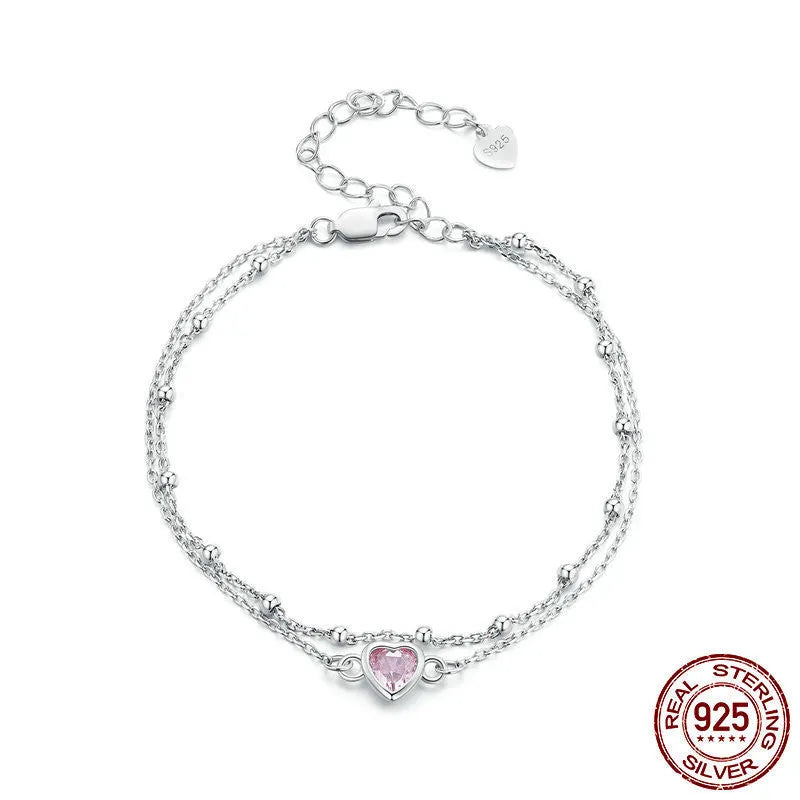 Women's 925 sterling silver heart bracelet with adjustable chain and 6mm pendant in colour BSB152