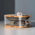 Transparent white diamond-pattern cat scratch board and tunnel nest measuring 58cm long.
