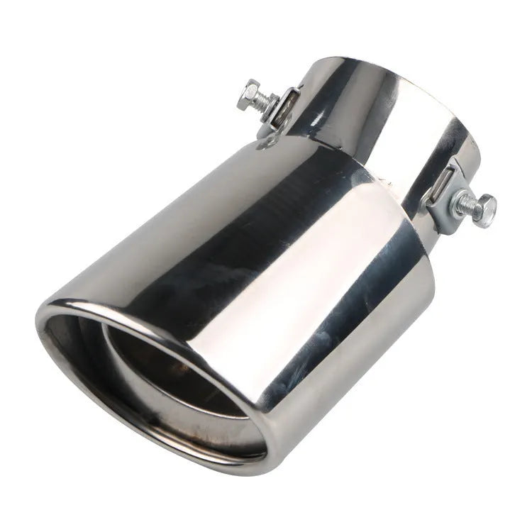 Stainless steel car exhaust tail pipe in baked blue finish, 140mm long, universal fit