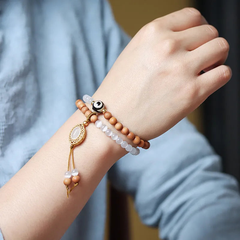 Barbie sandalwood double circle opal Tibetan bead bracelet with polished finish