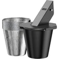 Black grease catcher with cover and tin foil buckets for barbecue drip collection, 21.5cm tall