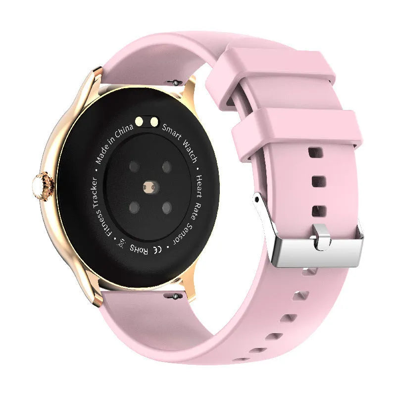Smart sports watch with blood pressure monitoring on silicone wristband showing 1.28-inch display