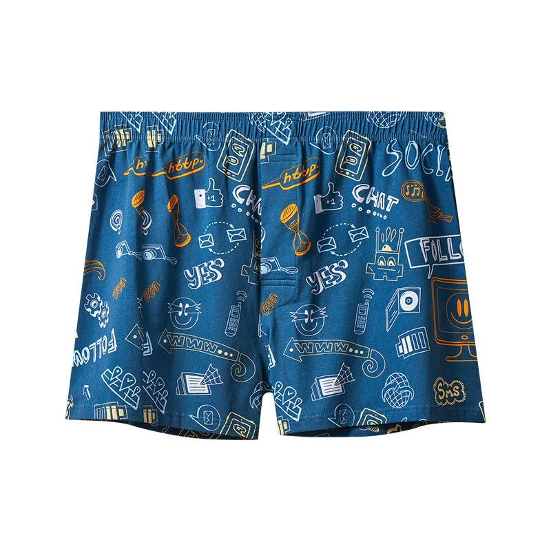 Men's cotton boxer shorts in lake blue, mid waist, breathable knitted fabric